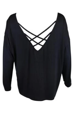 Sofa Love Cross Strapped Long Sleeve Top - Black -Sultry Curve 234220 20201126154700
