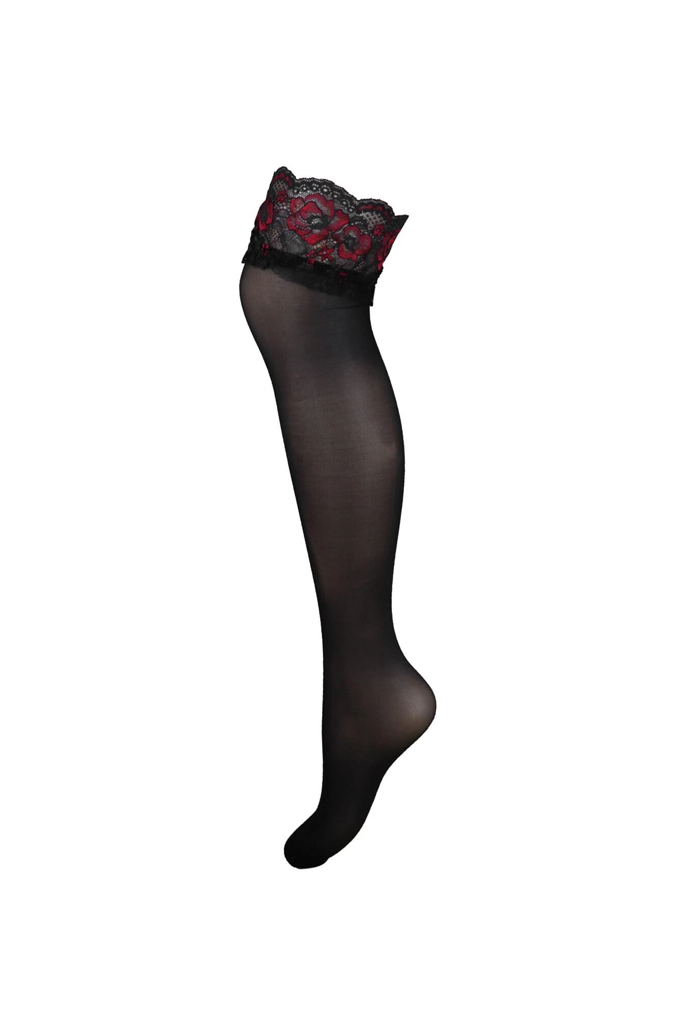 Amour Lace Top 15 Denier Hold Up - Black/Scarlet 8 Amour Lace Top 15 Denier Hold Up - Black/Scarlet - Image 6