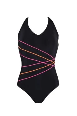 Energy Chlorine Resistant V Neck Linear Swimsuit - Black -Sultry Curve 238044 20201126155100