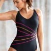 Energy Chlorine Resistant V Neck Linear Swimsuit - Black