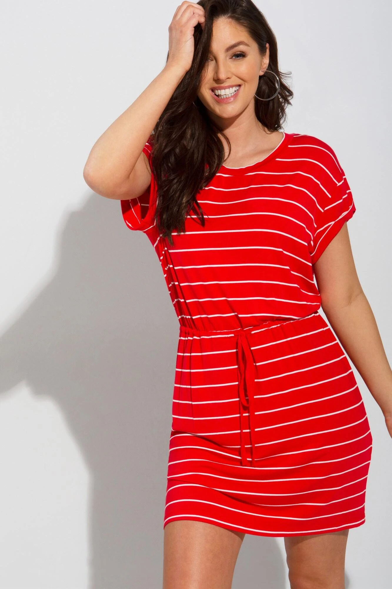 Jersey T-Shirt Dress - Red/White 4 Jersey T-Shirt Dress - Red/White - Image 2