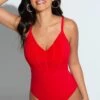 Ruched Pleated Control Swimsuit - Red -Sultry Curve 248839 20220930091800