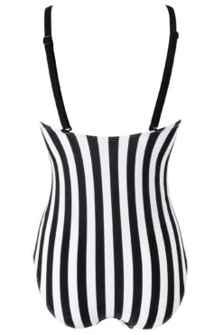 Stripe Panelled Control Swimsuit - Black/White -Sultry Curve 251141 20230224113100