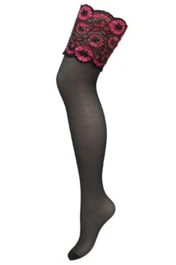 Roxie Lace Top 15 Denier Hold Up - Black/Hot Pink 9 Roxie Lace Top 15 Denier Hold Up - Black/Hot Pink -Sultry Curve 260856 20230124144400