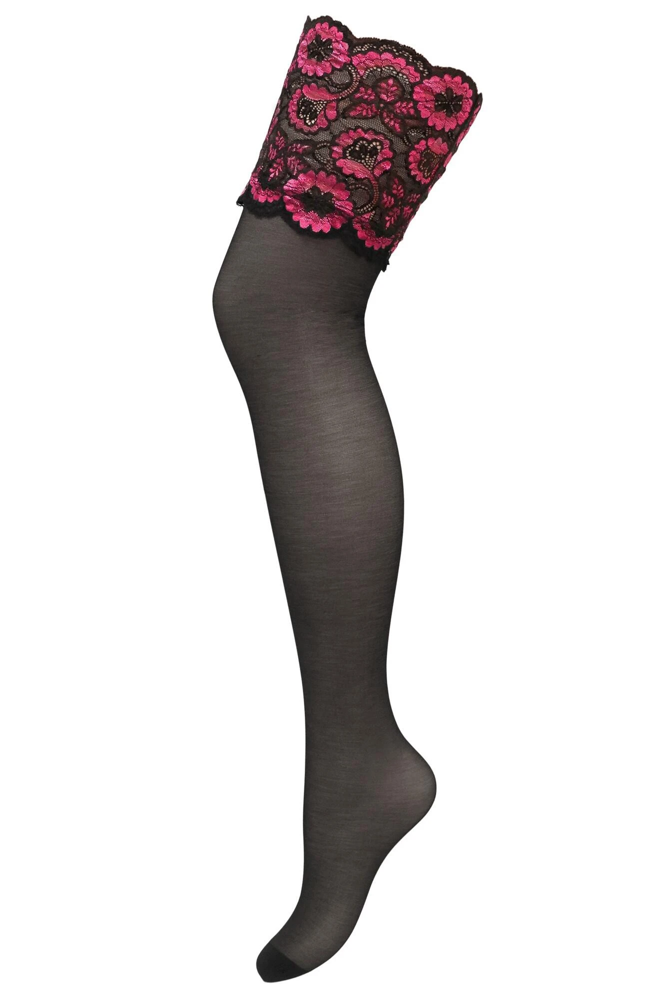 Roxie Lace Top 15 Denier Hold Up - Black/Hot Pink 6 Roxie Lace Top 15 Denier Hold Up - Black/Hot Pink - Image 4