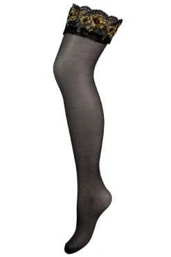 Laced In Gold Lace Top 15 Denier Hold Up - Black/Gold -Sultry Curve 260862 20210916103700