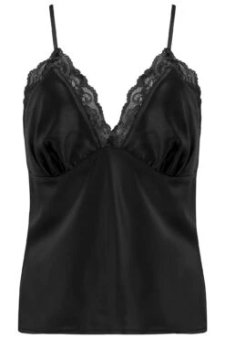 Dusk Satin Lace Trim Cami And Short - Black -Sultry Curve 261236 20211229094500