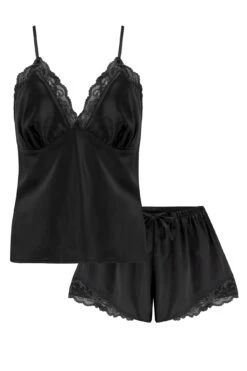 Dusk Satin Lace Trim Cami And Short - Black -Sultry Curve 261237 20211229094500