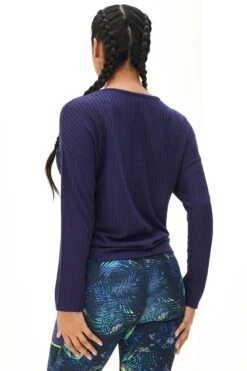 Waffle Knit Ruche Front Long Sleeve Top - Navy 13 Waffle Knit Ruche Front Long Sleeve Top - Navy -Sultry Curve 262377 20230125143000