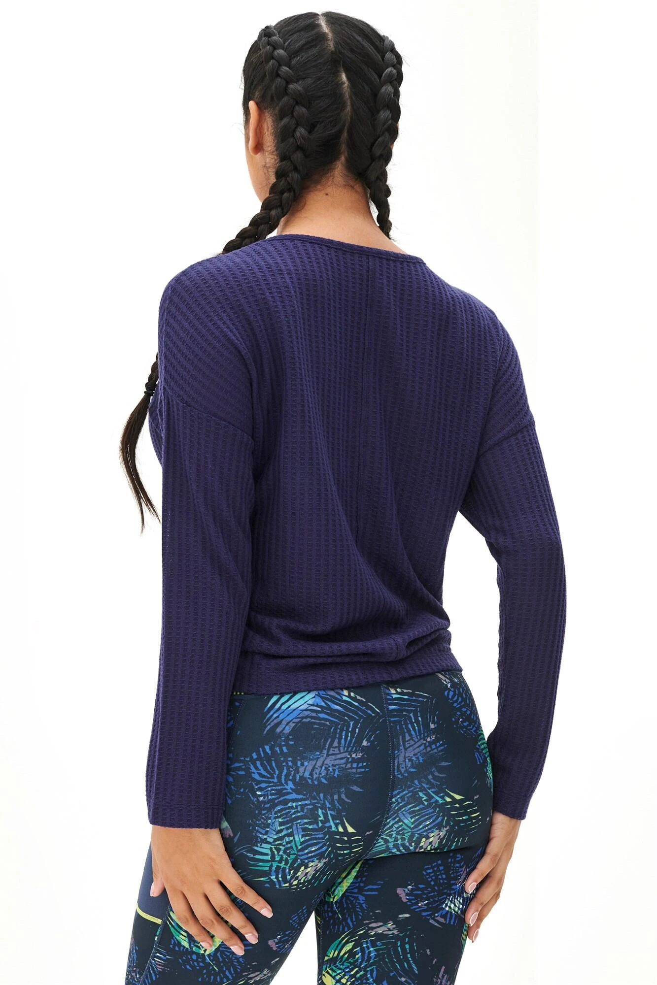 Waffle Knit Ruche Front Long Sleeve Top - Navy 7 Waffle Knit Ruche Front Long Sleeve Top - Navy - Image 5