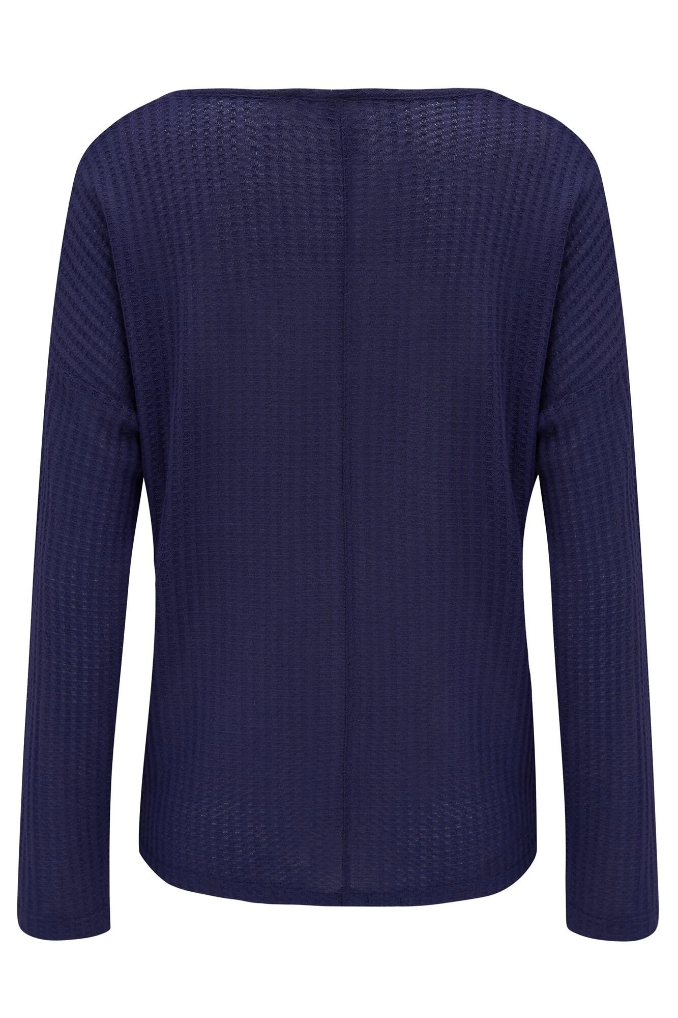 Waffle Knit Ruche Front Long Sleeve Top - Navy 9 Waffle Knit Ruche Front Long Sleeve Top - Navy - Image 7