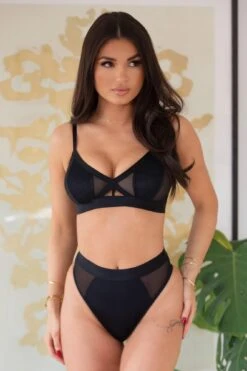 India Mesh & Lace Non Wired Bralette - Black -Sultry Curve 263019 20210923093400