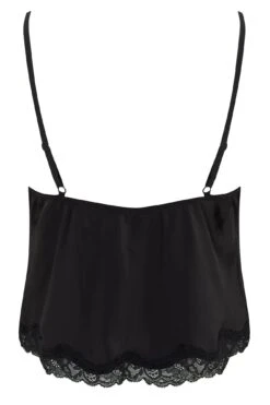 India Satin And Lace Cami And Short Pyjama Set - Black -Sultry Curve 265226 20211007151900