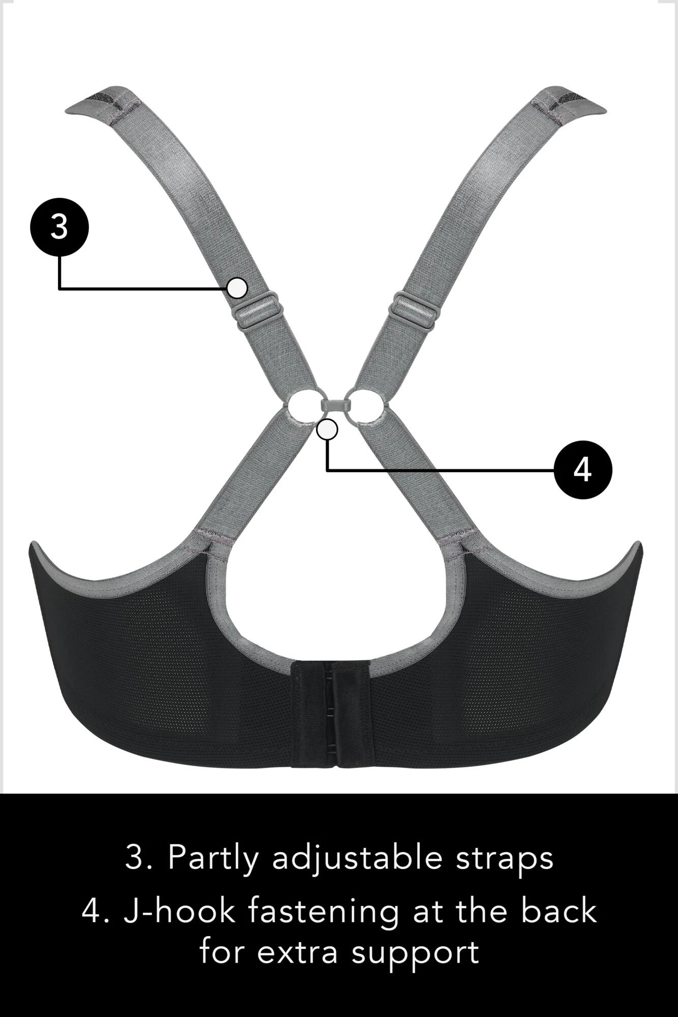 Energy Reach Underwired Lightly Padded Sports Bra - Black/Silver 8 Energy Reach Underwired Lightly Padded Sports Bra - Black/Silver - Image 6