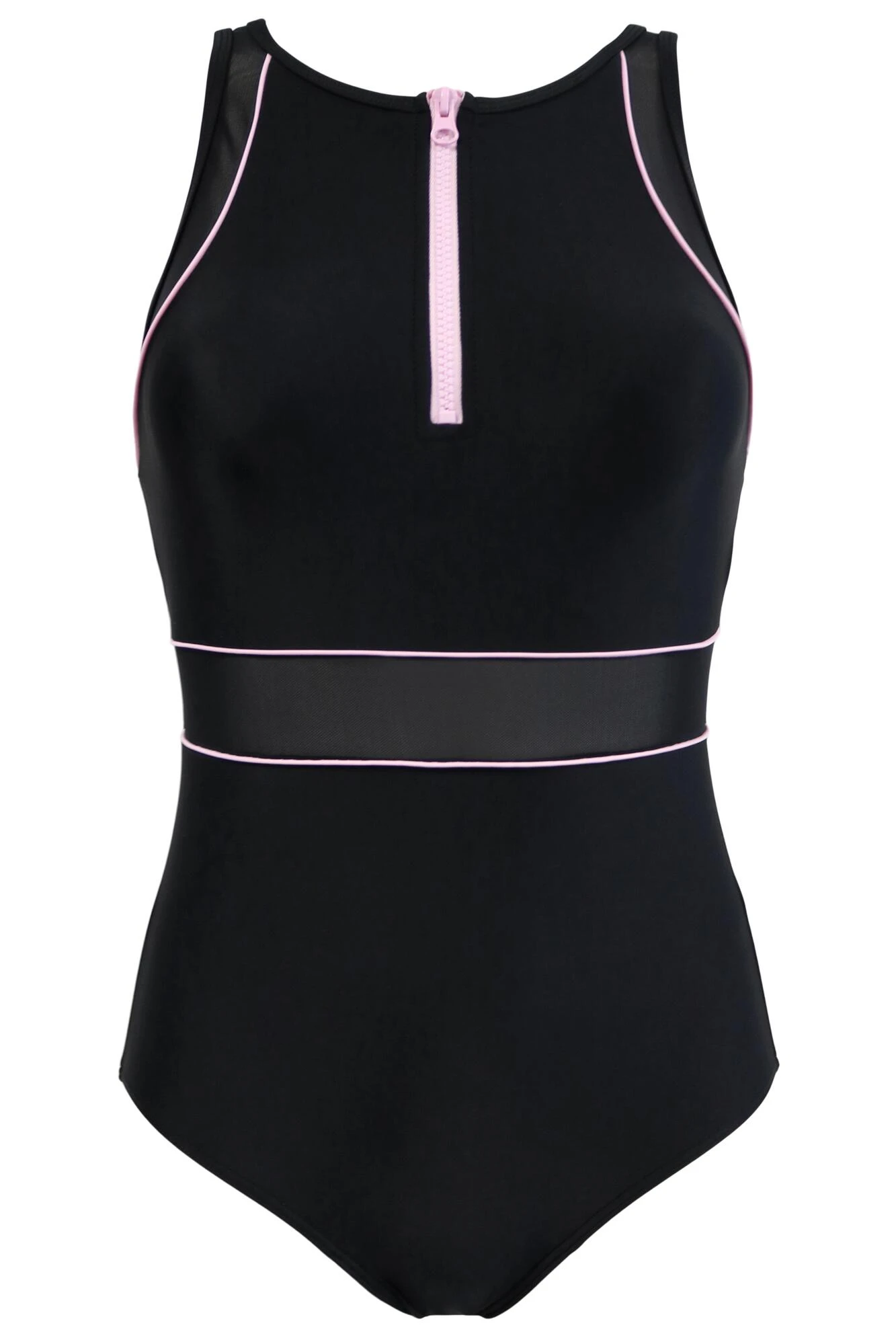 Energy Chlorine Resistant High Neck Zip Front Swim - Black/Pink 7 Energy Chlorine Resistant High Neck Zip Front Swim - Black/Pink - Image 5