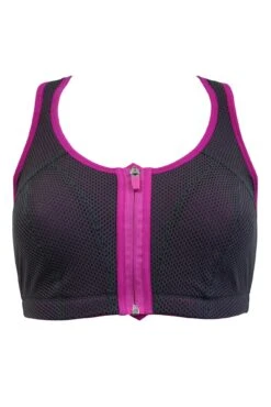 Energy Elevate Zip Front Lightly Padded Sports Bra - Grey/Orchid -Sultry Curve 272875 20211216153400
