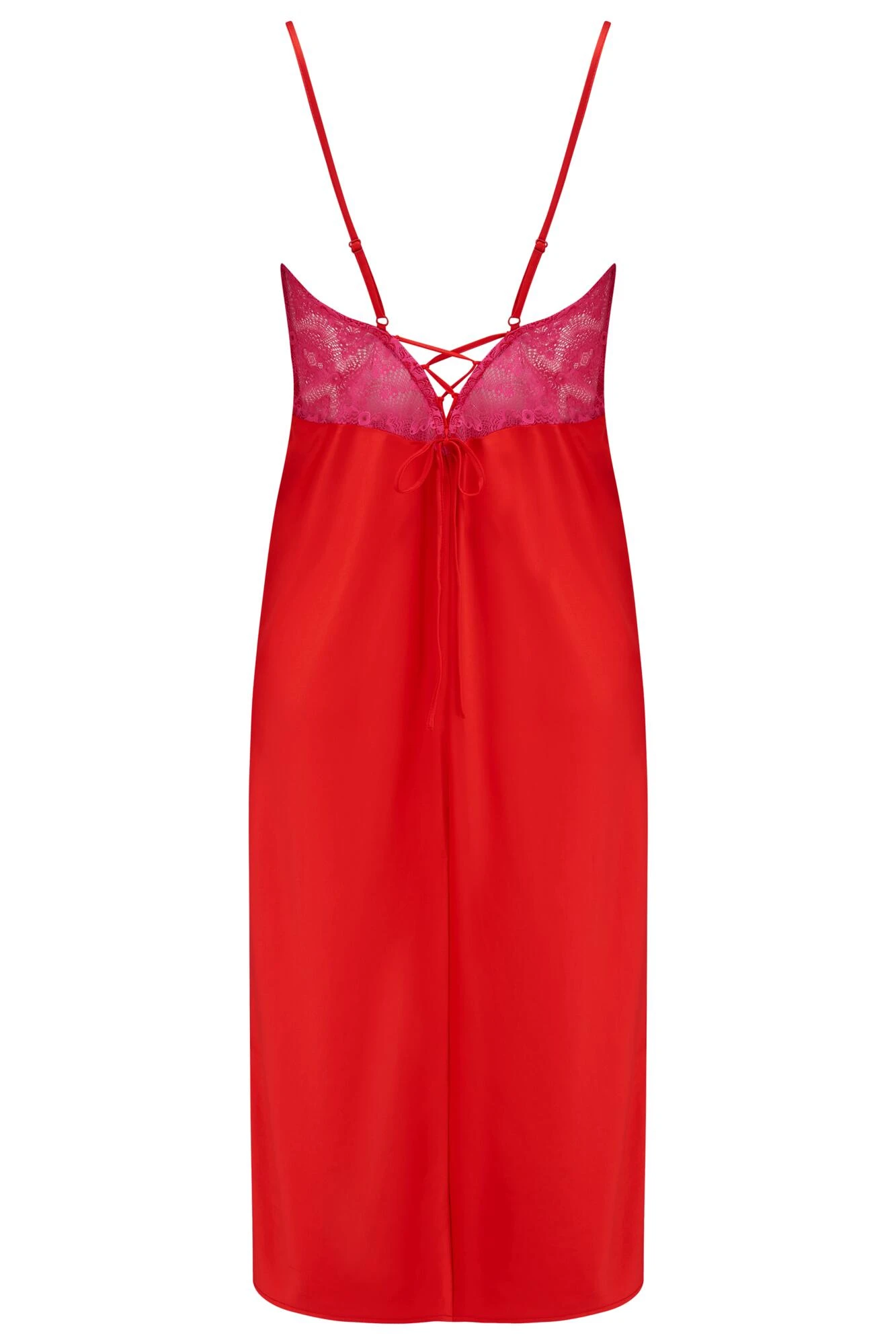 Lace Mix Satin Midi Chemise - Red/Pink 9 Lace Mix Satin Midi Chemise - Red/Pink - Image 7