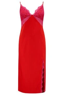 Lace Mix Satin Midi Chemise - Red/Pink 14 Lace Mix Satin Midi Chemise - Red/Pink -Sultry Curve 273549 20220330094100