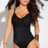Ruched Pleated Control Swimsuit - Black -Sultry Curve 274591 20220209142700
