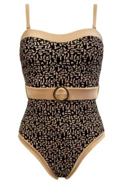Casablanca Removable Straps Belted Control Swimsui - Black/Gold -Sultry Curve 274801 20220211134200