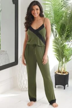 Sofa Loves Lace Soft Jersey Trouser - Khaki/Black