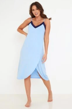 Sofa Loves Lace Hidden Support Midi Chemise - Blue/Navy