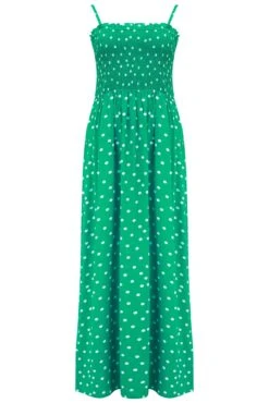 Removable Straps Shirred Bodice Maxi Dress - Green/White 12 Removable Straps Shirred Bodice Maxi Dress - Green/White -Sultry Curve 281091 20230518120900