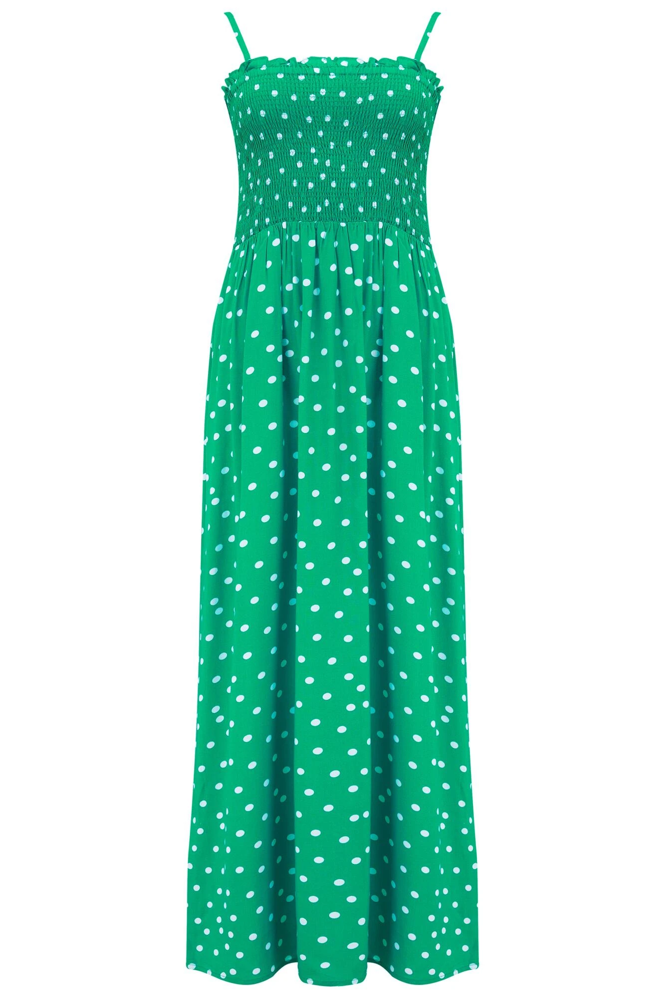 Removable Straps Shirred Bodice Maxi Dress - Green/White 7 Removable Straps Shirred Bodice Maxi Dress - Green/White - Image 5