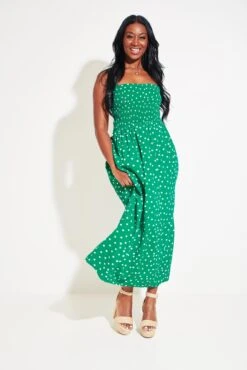 Removable Straps Shirred Bodice Maxi Dress - Green/White 10 Removable Straps Shirred Bodice Maxi Dress - Green/White -Sultry Curve 281097 20230518120900