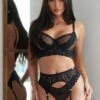 India Lace And Mesh Suspender - Black
