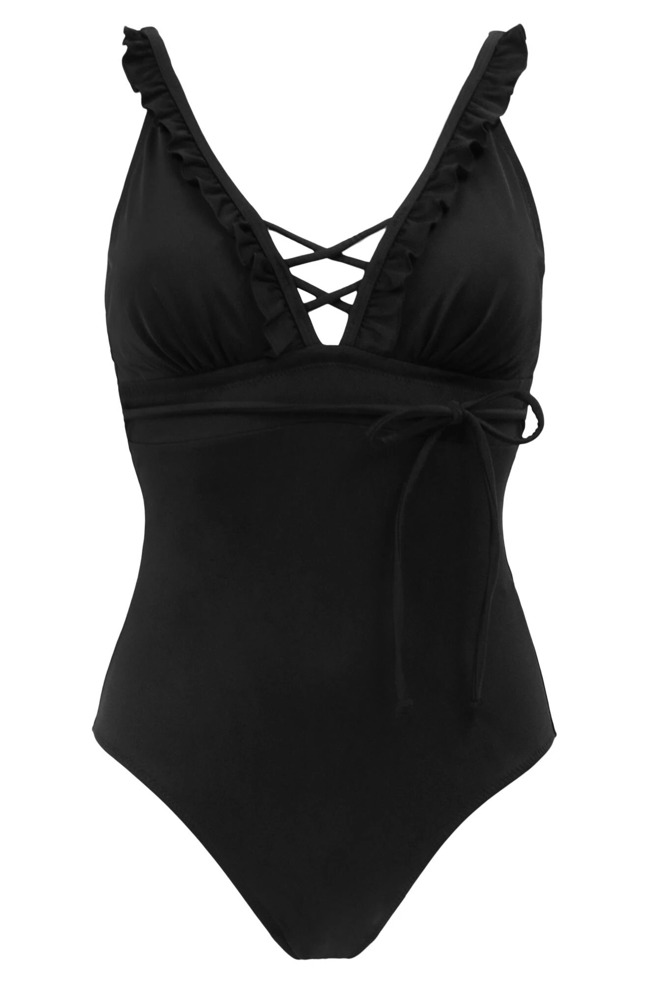 Frill Lace Up Control Swimsuit - Black 7 Frill Lace Up Control Swimsuit - Black - Image 5