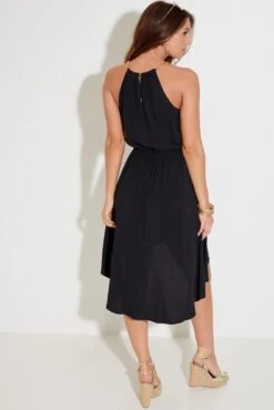 Gold Chain High Neck Beach Dress - Black -Sultry Curve 281566 20220404120100