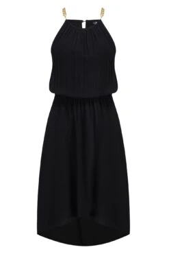 Gold Chain High Neck Beach Dress - Black -Sultry Curve 281568 20220404120100