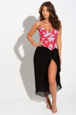 Fringe Trim Crinkle Woven Multiway Sarong - Black -Sultry Curve 281590 20220404122000