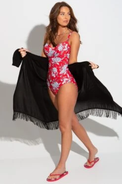 Fringe Trim Crinkle Woven Multiway Sarong - Black -Sultry Curve 281593 20220404122000