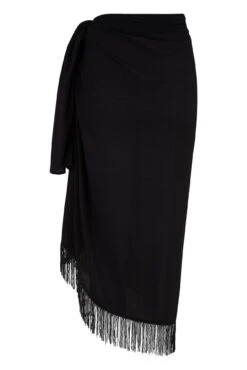 Fringe Trim Crinkle Woven Multiway Sarong - Black -Sultry Curve 281596 20220404122000