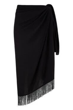 Fringe Trim Crinkle Woven Multiway Sarong - Black -Sultry Curve 281597 20220404122000