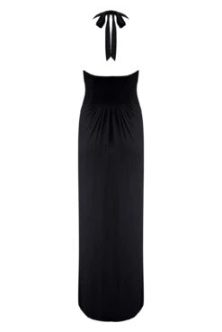 Halter Neck Gold Buckle Maxi Dress - Black -Sultry Curve 281638 20220627150700