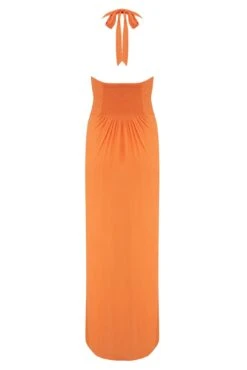 Halter Neck Gold Buckle Maxi Dress - Orange -Sultry Curve 281640 20220404130900