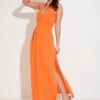 Halter Neck Gold Buckle Maxi Dress - Orange -Sultry Curve 281642 20220404130900