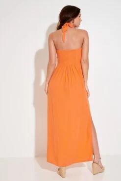 Halter Neck Gold Buckle Maxi Dress - Orange -Sultry Curve 281644 20220404130900