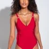 Samoa Wrap Over Control Swimsuit - Red -Sultry Curve 282641 20220413143200