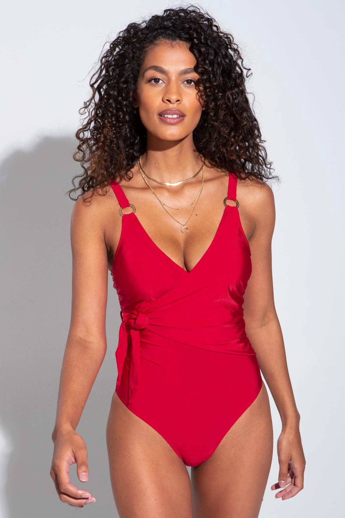Samoa Wrap Over Control Swimsuit - Red 3 Samoa Wrap Over Control Swimsuit - Red