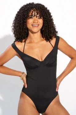 Underwired Off The Shoulder Double Strap Control Swimsuit - Black 9 Underwired Off The Shoulder Double Strap Control Swimsuit - Black -Sultry Curve 282872 20220414113300