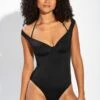 Underwired Off The Shoulder Double Strap Control Swimsuit - Black 1 Underwired Off The Shoulder Double Strap Control Swimsuit - Black -Sultry Curve 282873 20220414113300