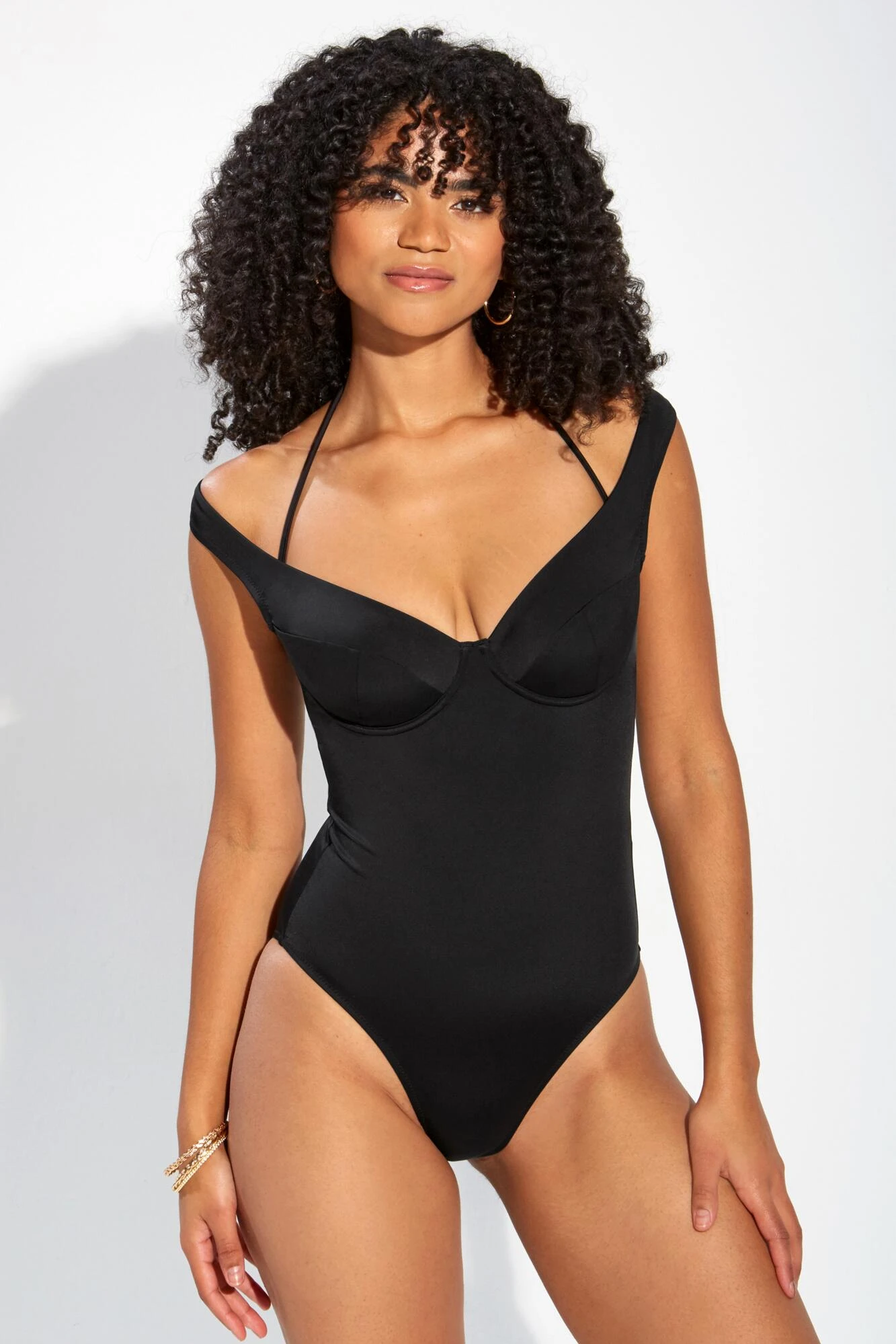 Underwired Off The Shoulder Double Strap Control Swimsuit - Black 3 Underwired Off The Shoulder Double Strap Control Swimsuit - Black