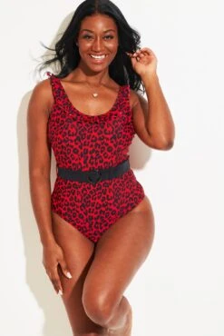 Frill Neck Belted Control Swimsuit - Red Leopard 10 Frill Neck Belted Control Swimsuit - Red Leopard -Sultry Curve 284347 20220428132800