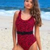 Frill Neck Belted Control Swimsuit - Red Leopard -Sultry Curve 285121 20220428132800