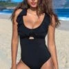 Space Frill Non Wired Swimsuit - Black 2 Space Frill Non Wired Swimsuit - Black -Sultry Curve 285265 20220503123600