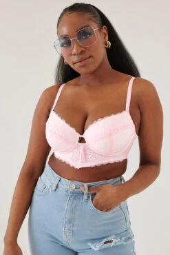 Parisienne Padded Longline Bra - Pink/Cream